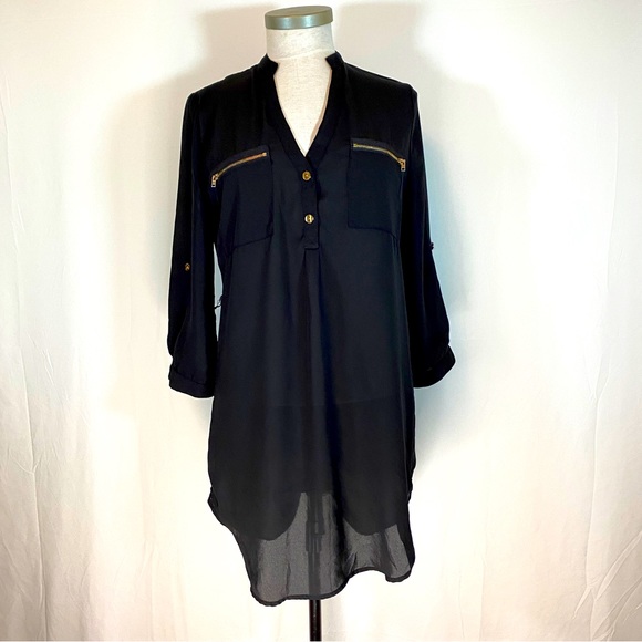 Town House Shops sheer black blouse dress, size Medium - Picture 1 of 10